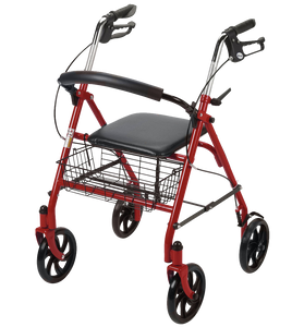 Drive Medical Four Wheel Rollator with Fold Up Removable Back Support Red