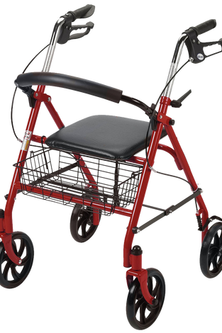 Drive Medical Four Wheel Rollator with Fold Up Removable Back Support Red