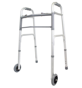 Ez2care Deluxe Two Button Folding Walker with 5-Inch Wheels