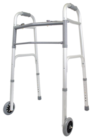 Ez2care Deluxe Two Button Folding Walker with 5-Inch Wheels