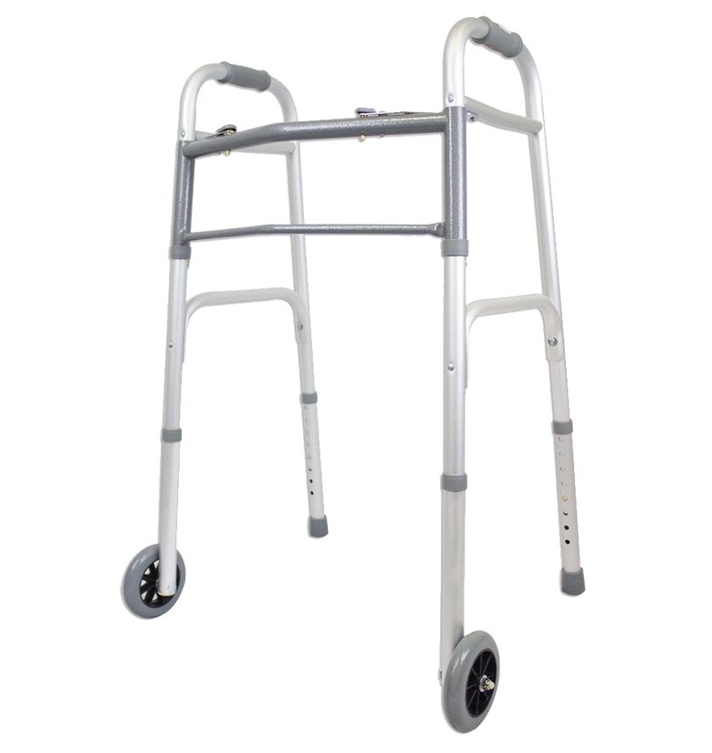 Ez2care Deluxe Two Button Folding Walker with 5-Inch Wheels